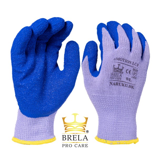 eMOTION LCF modré pracovné rukavice s ryhovaným latexom